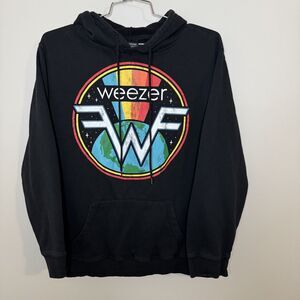 Weezer Band Hoodie Rock Band Graphic Tour Hoodie Black with Logo XL